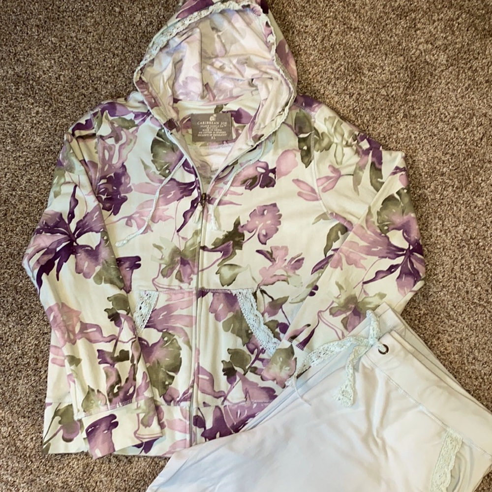 Caribbean Joe Romper SZ XL . Pants pale baby blue.Jacket pale green&purple